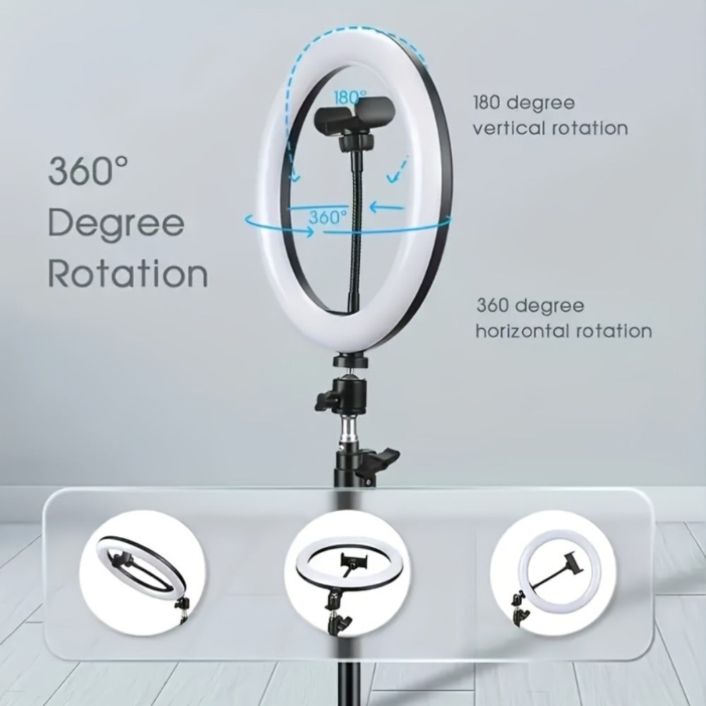 10-Inch Ring Light with Inline Cable Controls, Phone Holder and Desktop Bracket or Mini Tripod Options