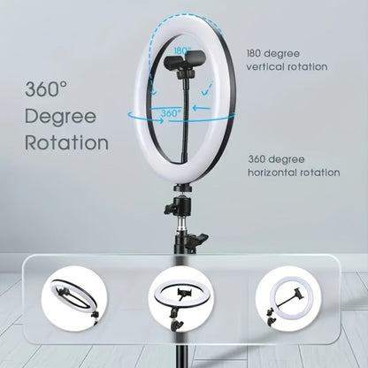 10-Inch Ring Light with Inline Cable Controls, Phone Holder and Desktop Bracket or Mini Tripod Options