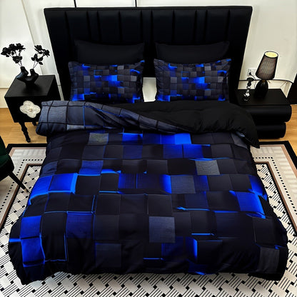 Three-Piece Plaid Duvet Cover Set with Two Pillowcases in Five Colors and Four Bed Sizes for Home and Everyday Use