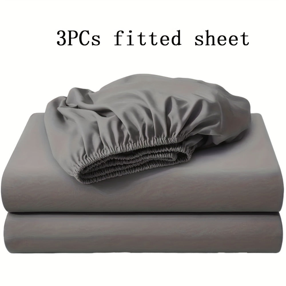 Fitted Sheet Set 3pcs with 2 Pillowcases | Soft Solid Color Bed Sheets Twin Full Queen King