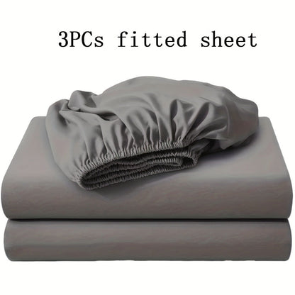 Fitted Sheet Set 3pcs with 2 Pillowcases | Soft Solid Color Bed Sheets Twin Full Queen King