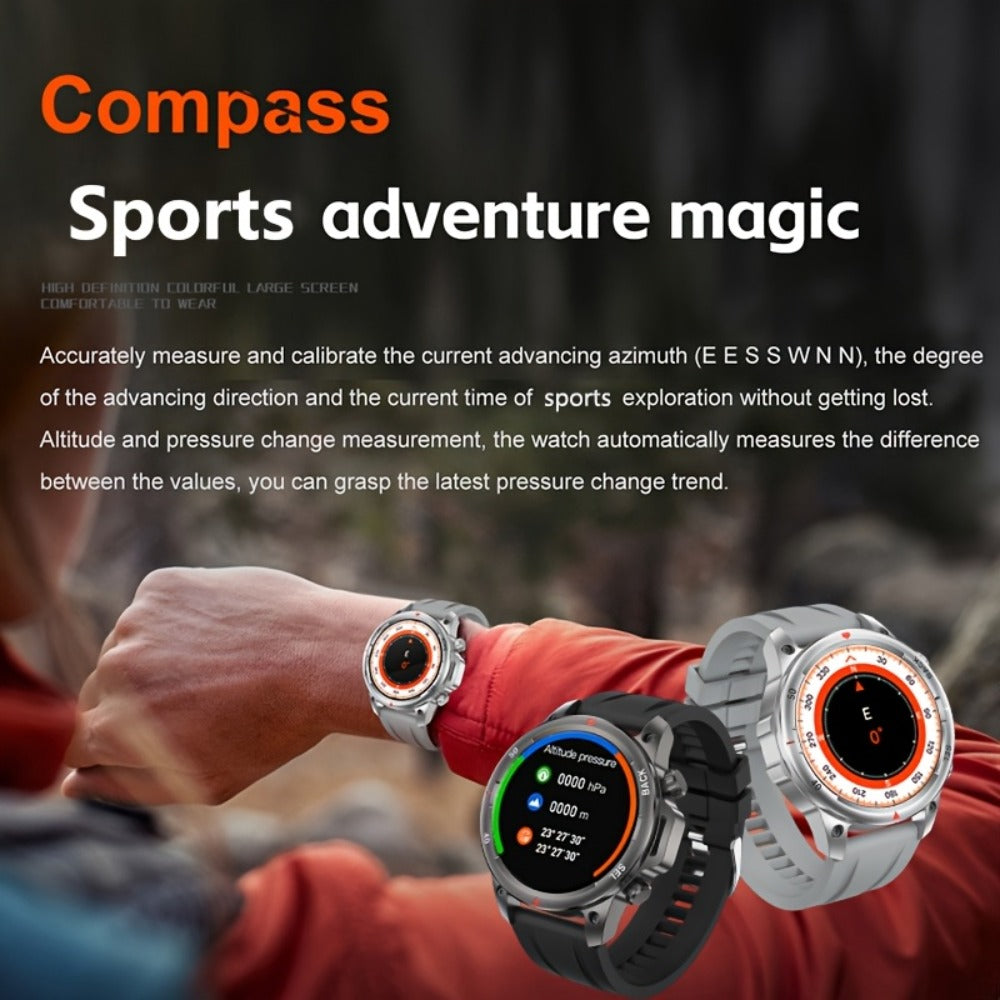 GPS NFC Smartwatch for Men – AI Voice Calling, 360×360 HD Screen, Built-in Compass, Motion Trajectory, Heart Rate Sleep Fitness Tracker – Outdoor Sports Watch Black Silver Steel