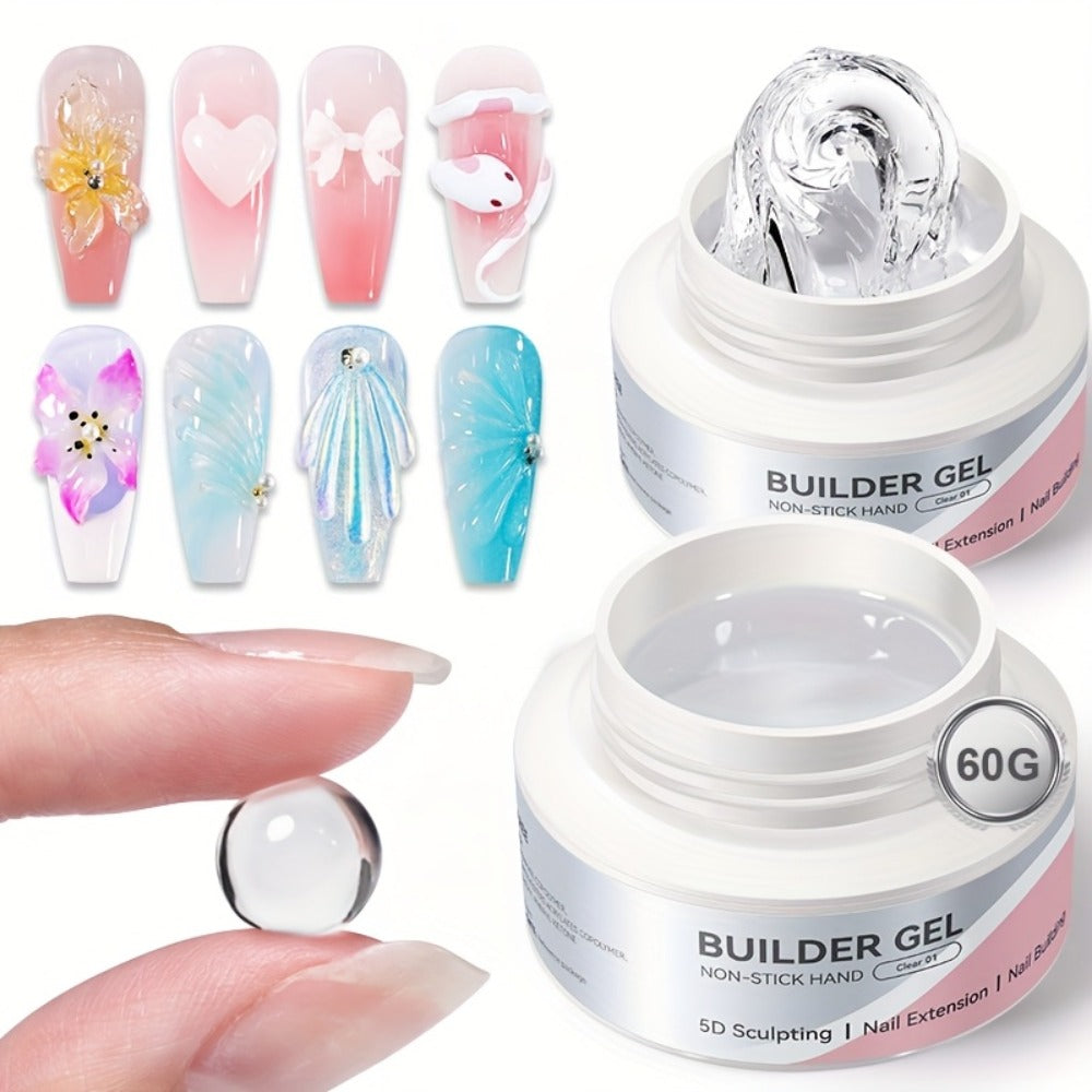 Builder Gel for Nail Extensions and 3D Sculpting, 60g Jar in Clear or Milky White for UV or LED Lamp Curing