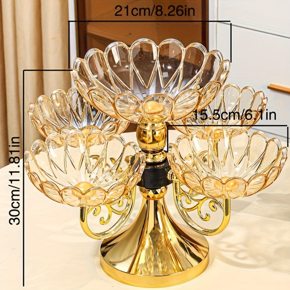 Five-Tier Rotating Fruit Plate Set with Round Multi-Layer Bowls for Snacks, Candy or Dessert Display