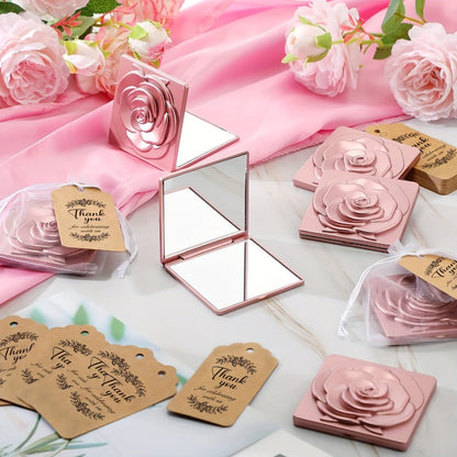 30-Set Rose-Shaped Compact Mirror Favors with Thank-You Tags, Organza Bags and 2.75-Inch Folding Cases