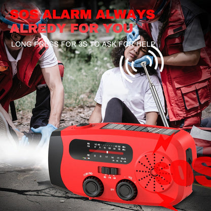 2000mAh AM/FM/NOAA Emergency Radio with Solar Panel, Hand Crank, LED Flashlight and Four Color Options