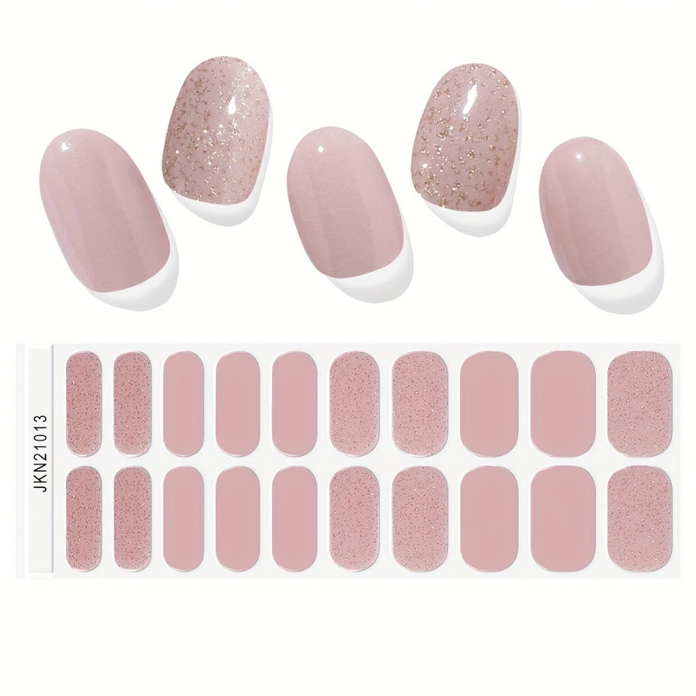 Semi-Cured Nail Sticker Kit with 20 Designs, Portable UV Lamp and Full-Coverage Nail Patches