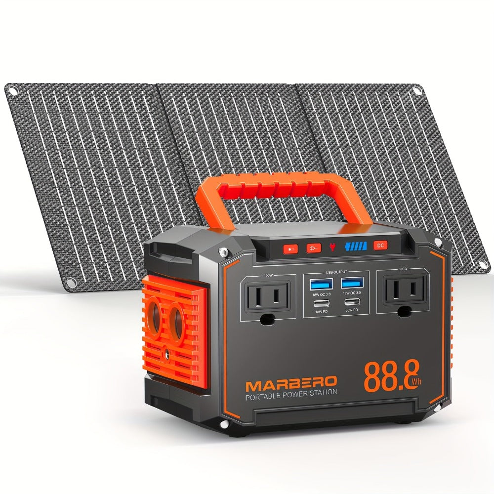 Solar Generator Portable Power Station 88.8Wh 111Wh 237Wh with Foldable Solar Panel, 100W Pure Sine Wave AC Output USB-C PD USB QC3.0 DC LED Emergency Light for Camping RV Hiking & Home Backup Power
