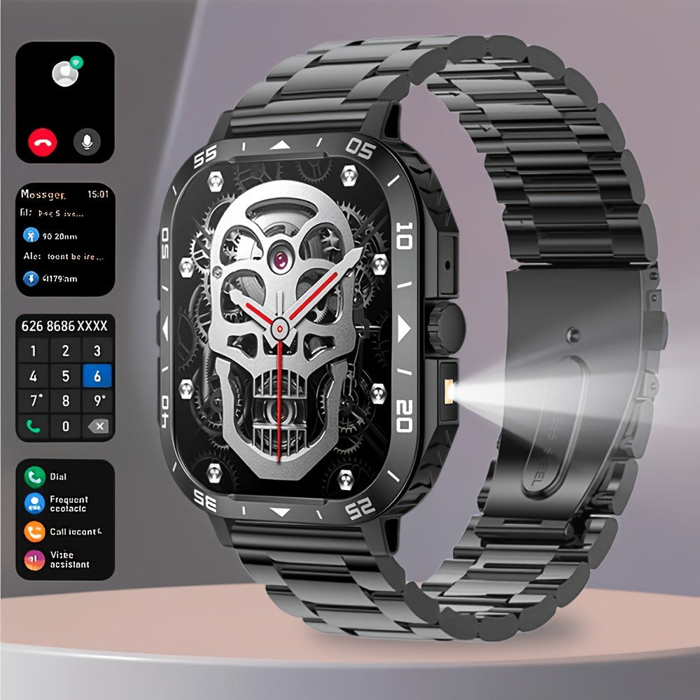 Smartwatch with Music Player Stopwatch LED Lighting Wireless Calling Multi Sport Mode Heart Rate Sleep Fitness Tracker iPhone Android Compatible Men Women Gift Black Gold Metal Strap