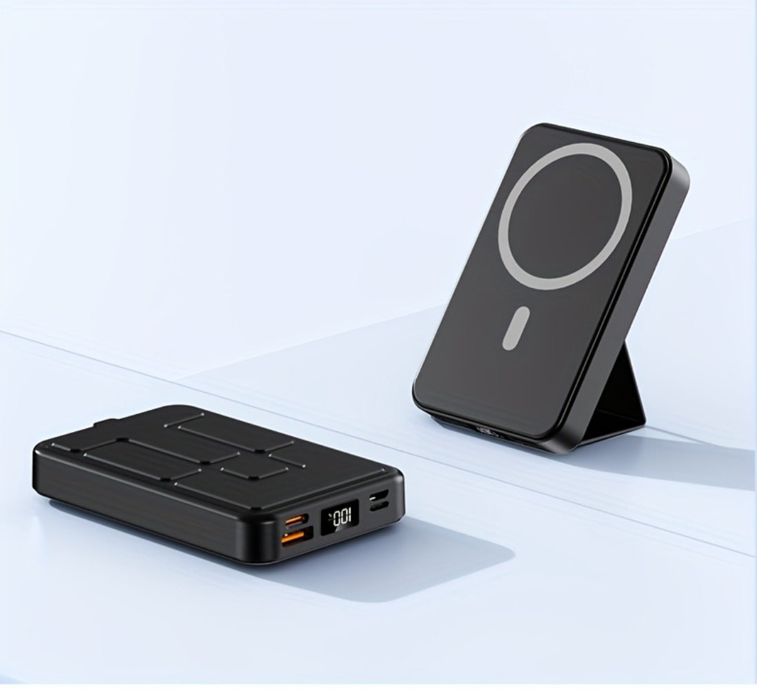 10000mAh Magnetic Power Bank with Folding Kickstand, Percentage Display and Multiple Charging Ports