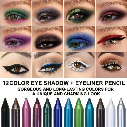 2-in-1 Eyeliner & Eyeshadow Pencil Set 12 Colors Matte Waterproof Smudge-Proof Blendable Eye, for Makeup, Travel and Everyday Vanity Use