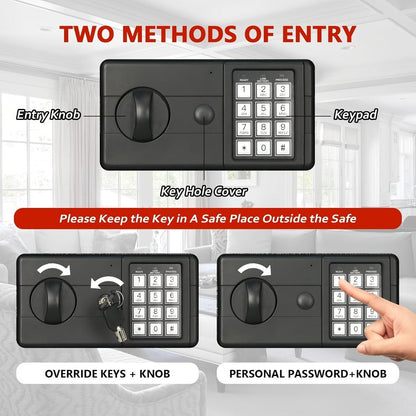 Home Security Safe Box with Sensor Light & Fireproof Bag – Digital Keypad Lock Box with Backup Keys for Cash, Jewelry & Valuables – Wall, Floor & Closet Mountable Safe (Multiple Sizes & Colors)