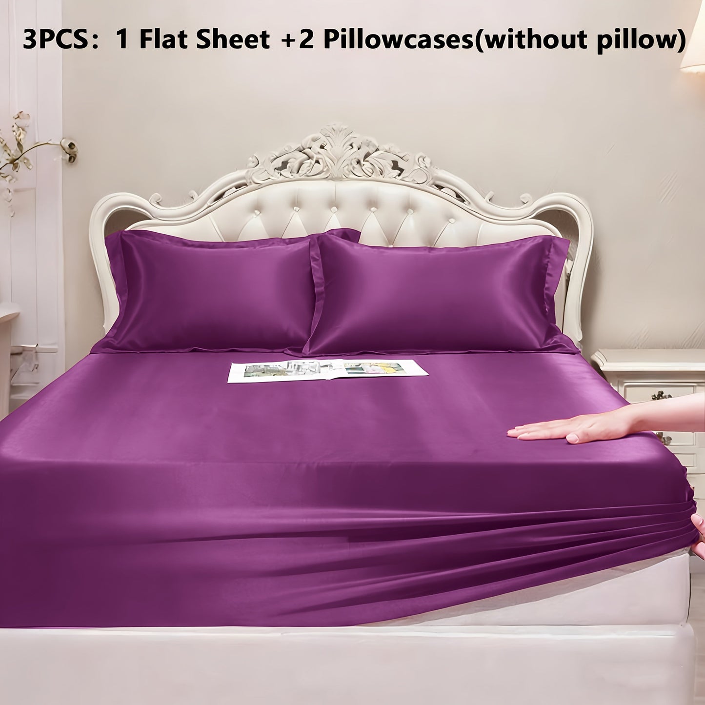 Satin-Style Fitted Sheet Set with Pillowcases in Eight Colors and Twin, Full, Queen or King Sizes