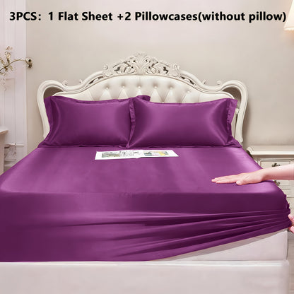 Satin-Style Fitted Sheet Set with Pillowcases in Eight Colors and Twin, Full, Queen or King Sizes
