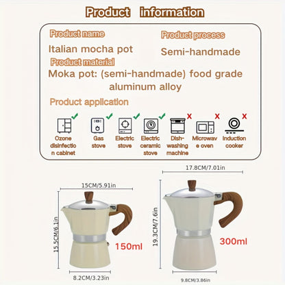 Classic 150ml Stovetop Moka Pot with Faceted Body, Wood-Look Handle and Seven Color Options