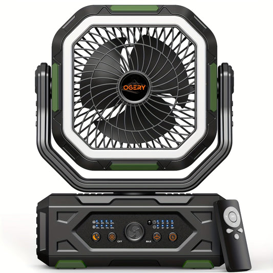 20000mAh Portable Camping Fan with LED Lantern – Rechargeable, 4-Speed, Oscillating, Remote & Timer Control | Tent, Travel, RV, Emergency & Bedroom Use