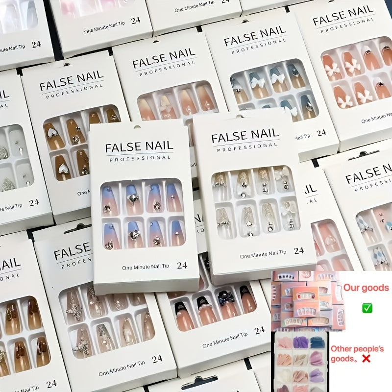 288pcs Press On Nails Mixed Color Square – White French Stripes Brown Blue Purple Gradient Glitter Heart Leaf Matte Reusable Fake Nails | Holiday Manicure Kit for Women | Valentine Christmas Easter