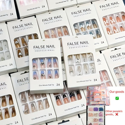 288pcs Press On Nails Mixed Color Square – White French Stripes Brown Blue Purple Gradient Glitter Heart Leaf Matte Reusable Fake Nails | Holiday Manicure Kit for Women | Valentine Christmas Easter