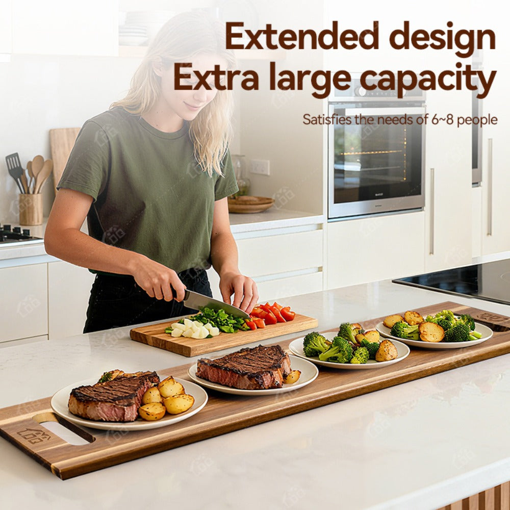 Thirty-Six-by-Twelve-Inch Rectangular Charcuterie Serving Board with Two Stands and Side Handles