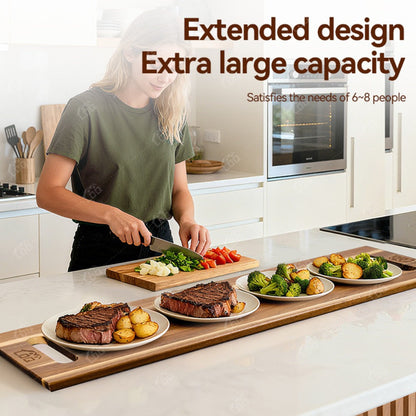 Thirty-Six-by-Twelve-Inch Rectangular Charcuterie Serving Board with Two Stands and Side Handles