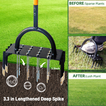 Dual-Plate 38-Inch Manual Lawn Aerator with 16-Spike Plate, 8-Hollow-Corer Plate and T-Handle