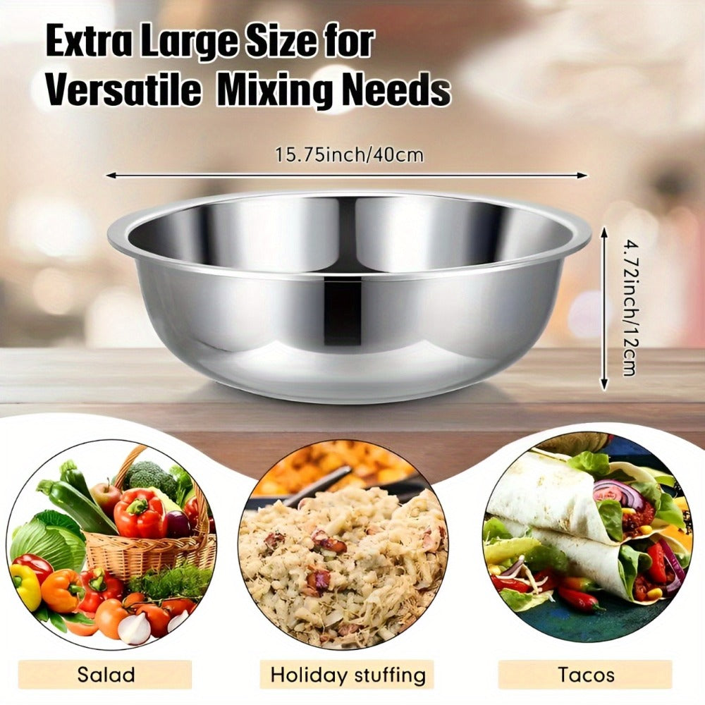 Extra-Large 40 cm Mixing Bowl with 12 cm Depth and Two Preserved Checkout Labels for Kitchen Prep