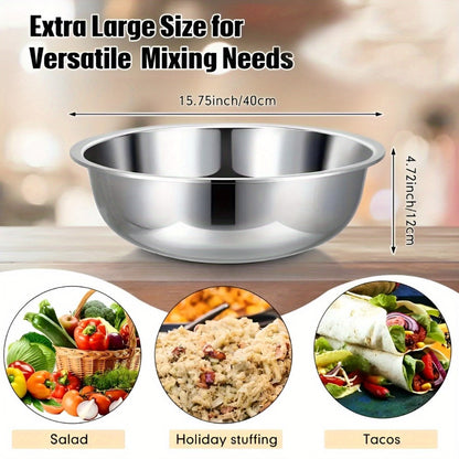 Extra-Large 40 cm Mixing Bowl with 12 cm Depth and Two Preserved Checkout Labels for Kitchen Prep