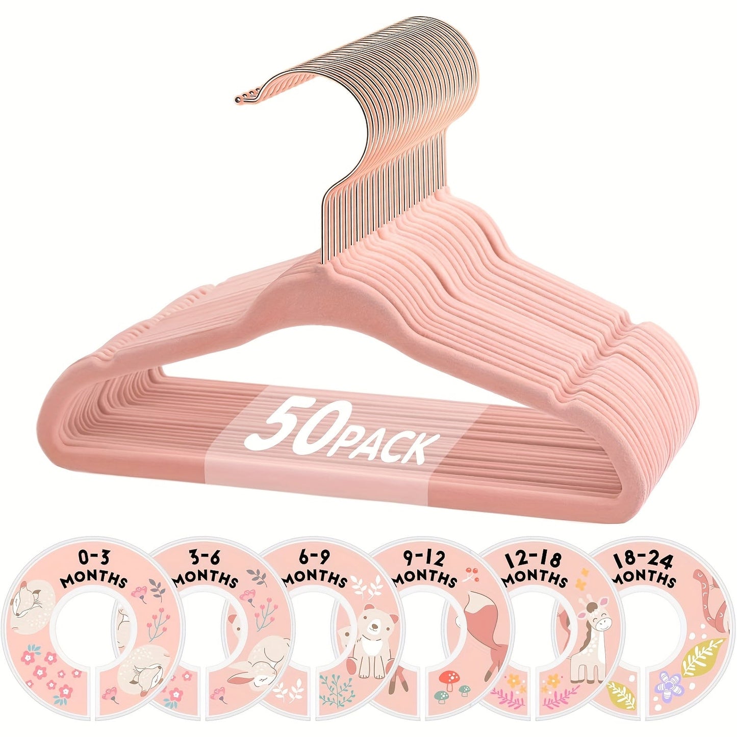 Baby Hangers Pink Velvet Non-Slip Nursery Closet Kids Clothes Hangers with Size Dividers for Infant Toddler Girls Boys 50/30pcs