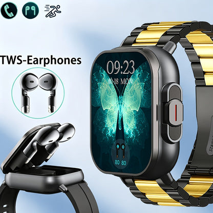 Smart Watch and TWS Earbuds Combo with Integrated Charging Case and Ten Metal Strap Selections