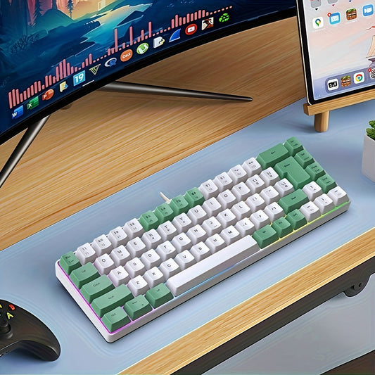RGB Gaming Keyboard 68 Key Wired Mechanical Feel with RGB Backlight Film Switch Keycap Detachable Cable Compact TKL Layout for Gaming Office PC – 61/68 Key Multi-Color Options (K701)