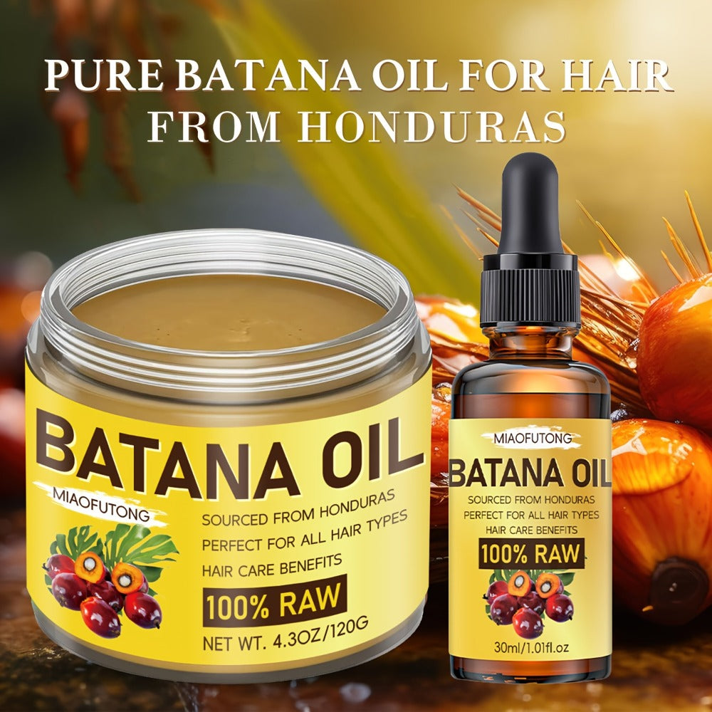 Batana Hair and Scalp Oil Two-Piece Set with 100g Jar and 30ml Dropper Bottle, Both Labeled 100% Raw