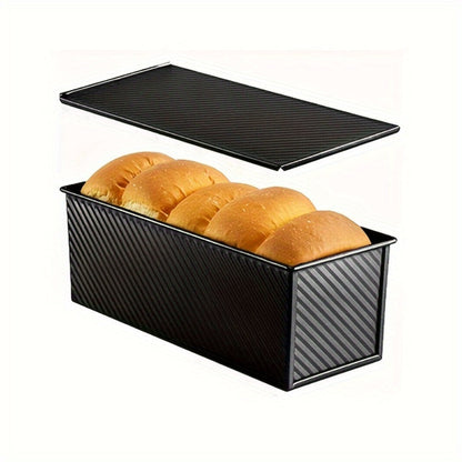 Pullman Loaf Pan with Lid, Extra Large 12.3x4.7x4.3 Inch Sandwich Bread Pan with Vent Holes, Nonstick Carbon Steel Toast Pan with Bread Knife, Square Loaf Pan for Sandwich Bread, Black or Gold