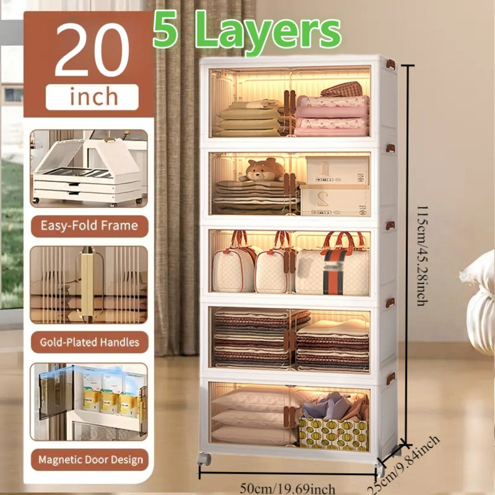50 cm Wide Folding Storage Cabinet with Wheels and Lids in One to Six-Tier Stackable Options