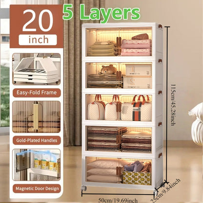 50 cm Wide Folding Storage Cabinet with Wheels and Lids in One to Six-Tier Stackable Options