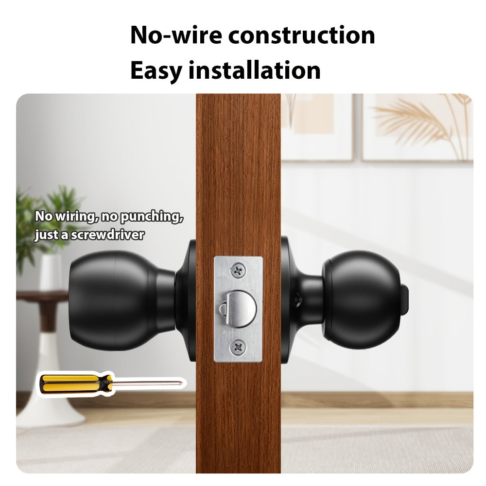 Wireless Smart Door Knob Lock with Fingerprint & App Control - 3-in-1 Biometric Keyless Entry, Auto-Lock, Remote Access Management for Bedroom, Home, Hotel & Office, Easy DIY Install, Black