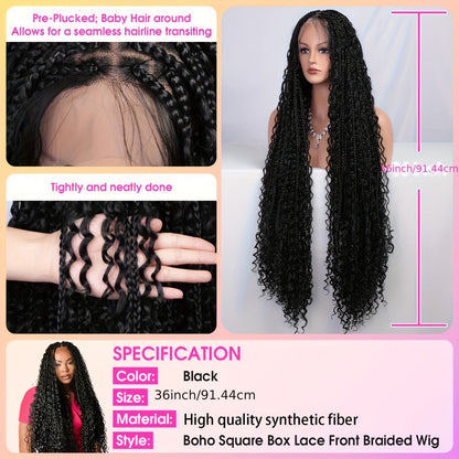 Thirty-Six-Inch Bohemian Square-Braid Wig with Curly Ends and Four Black, Blonde or Burgundy Options