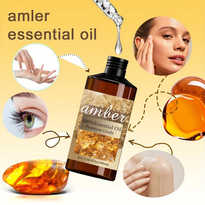 Amber Essential Oil 100% Pure Highly Refined 3.38oz - Hydrating Long-Lasting Warm Fragrance Body Oil for Skin Hair Nail Bath Massage Aromatherapy Unisex Wellness Gift