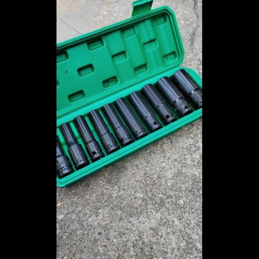1/2 Inch Deep Impact Socket Set – Chrome Vanadium Steel for Tire Removal, Mechanical Repairs & Car Maintenance | Compatible with Electric & Pneumatic Impact Drills | Green & Black Case