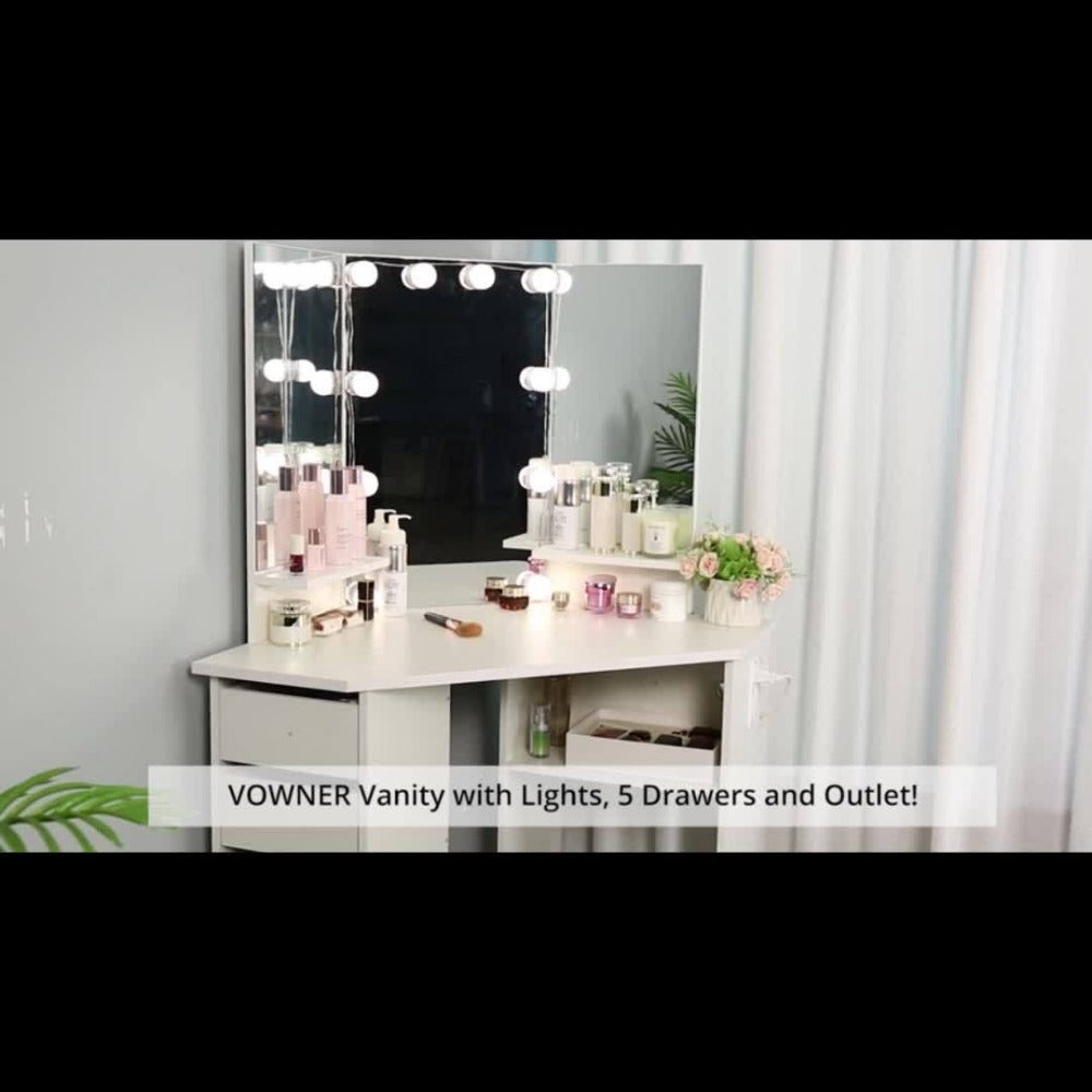 42-Inch Makeup Vanity Desk with Charging Station, Vanity Table with Storage detail image - detail view 10