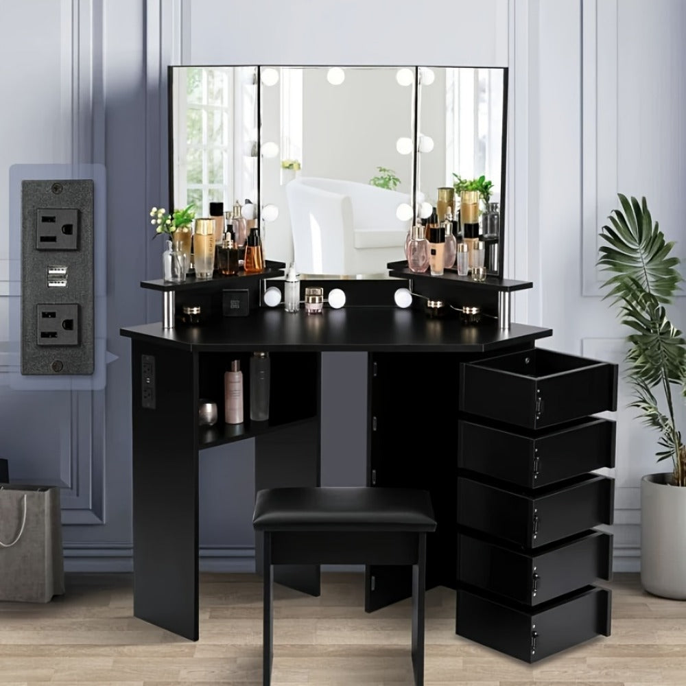 42-Inch Makeup Vanity Desk with Charging Station, Vanity Table with Storage detail image - detail view 11