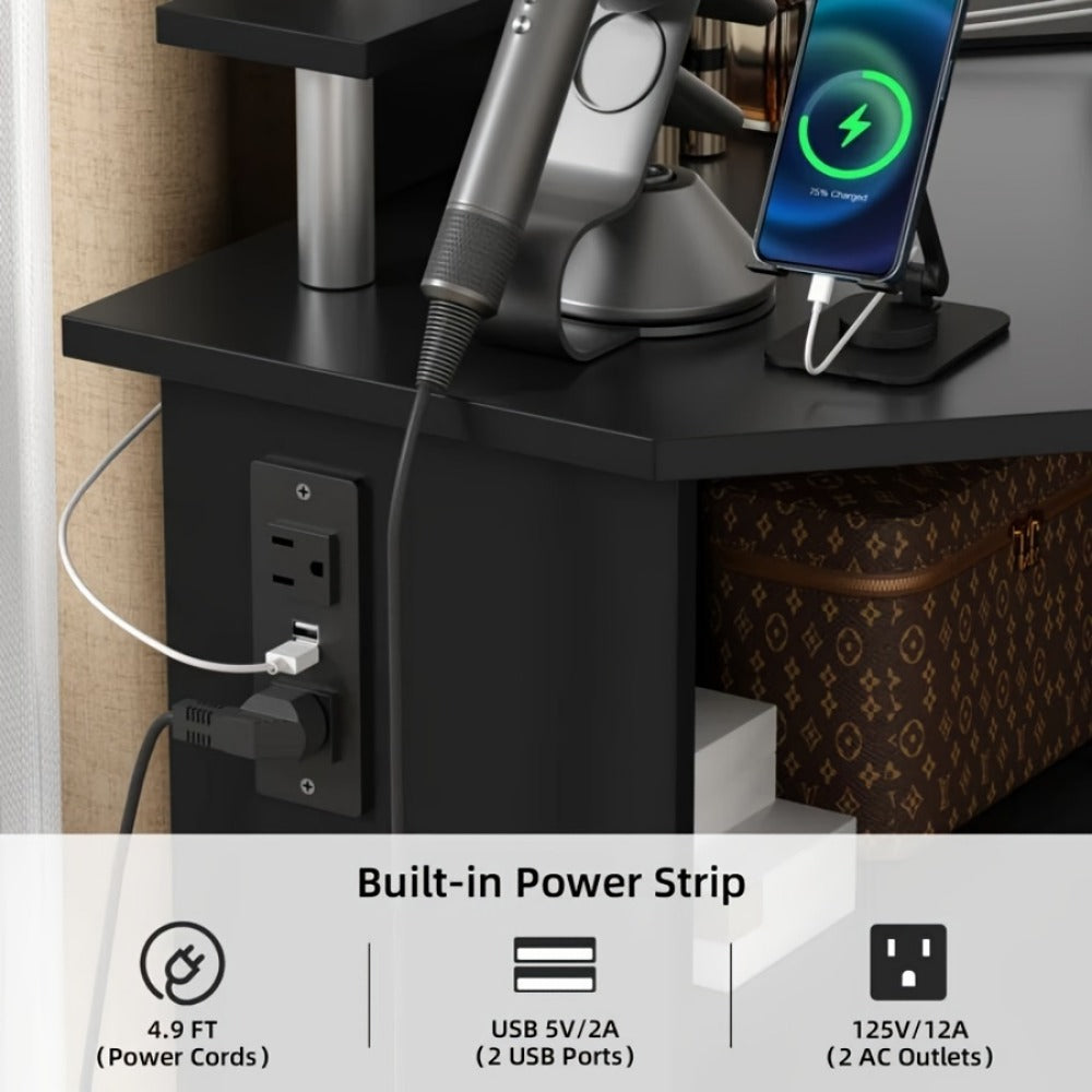 42-Inch Makeup Vanity Desk with Charging Station, Vanity Table with Storage detail image - detail view 14