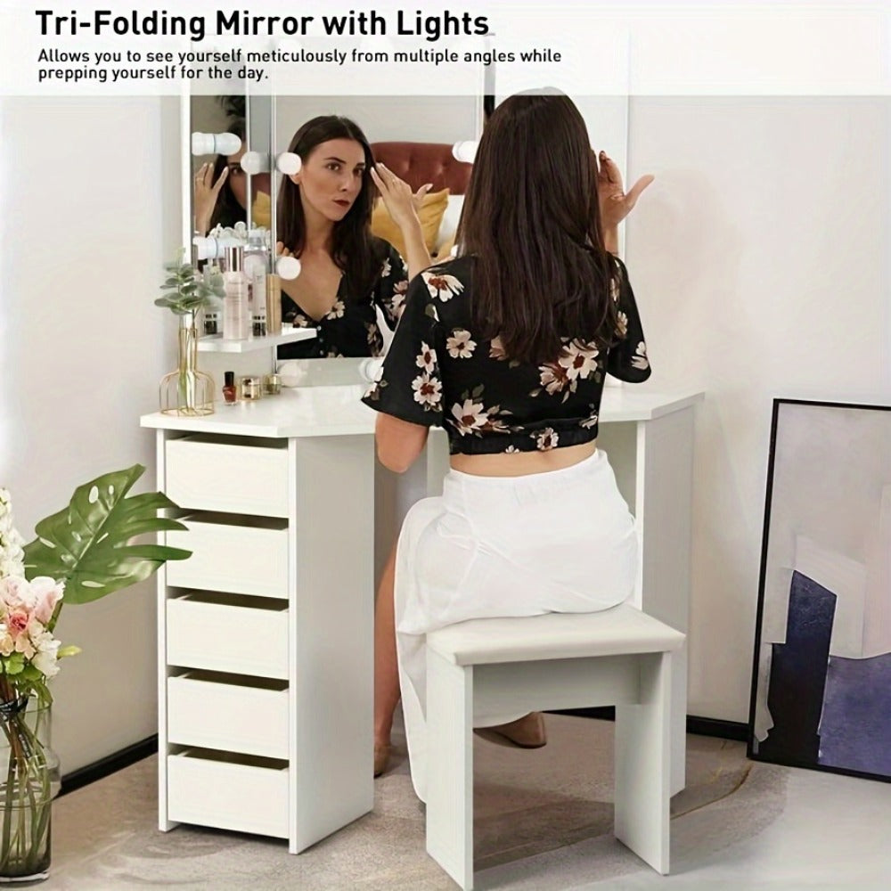 42-Inch Makeup Vanity Desk with Charging Station, Vanity Table with Storage detail image - detail view 15