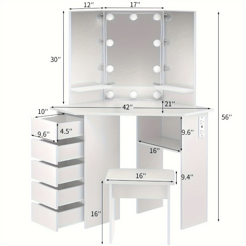 42-Inch Makeup Vanity Desk with Charging Station, Vanity Table with Storage detail image - detail view 4