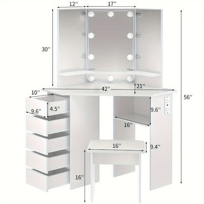 42-Inch Makeup Vanity Desk with Charging Station, Vanity Table with Storage detail image - detail view 4