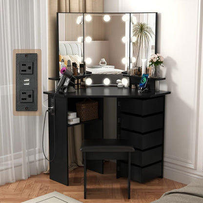 42-Inch Makeup Vanity Desk with Charging Station, Vanity Table with Storage detail image - detail view 5