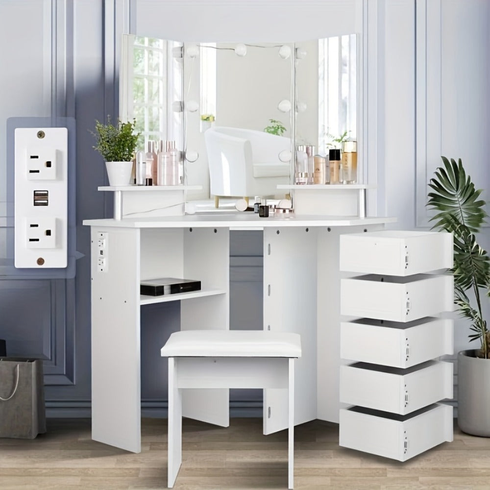 42-Inch Makeup Vanity Desk with Charging Station, Vanity Table with Storage detail image - detail view 6