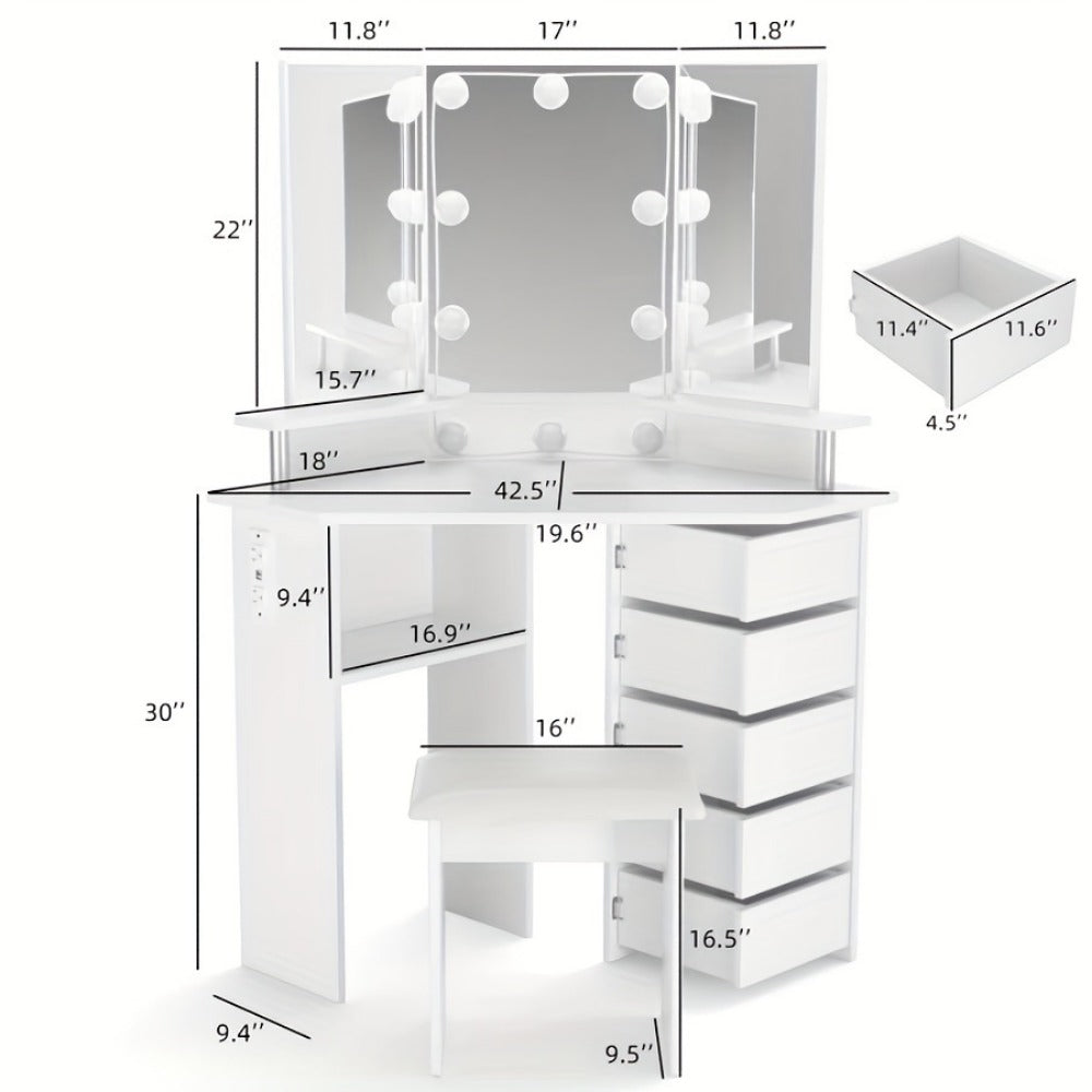 42-Inch Makeup Vanity Desk with Charging Station, Vanity Table with Storage detail image - detail view 7