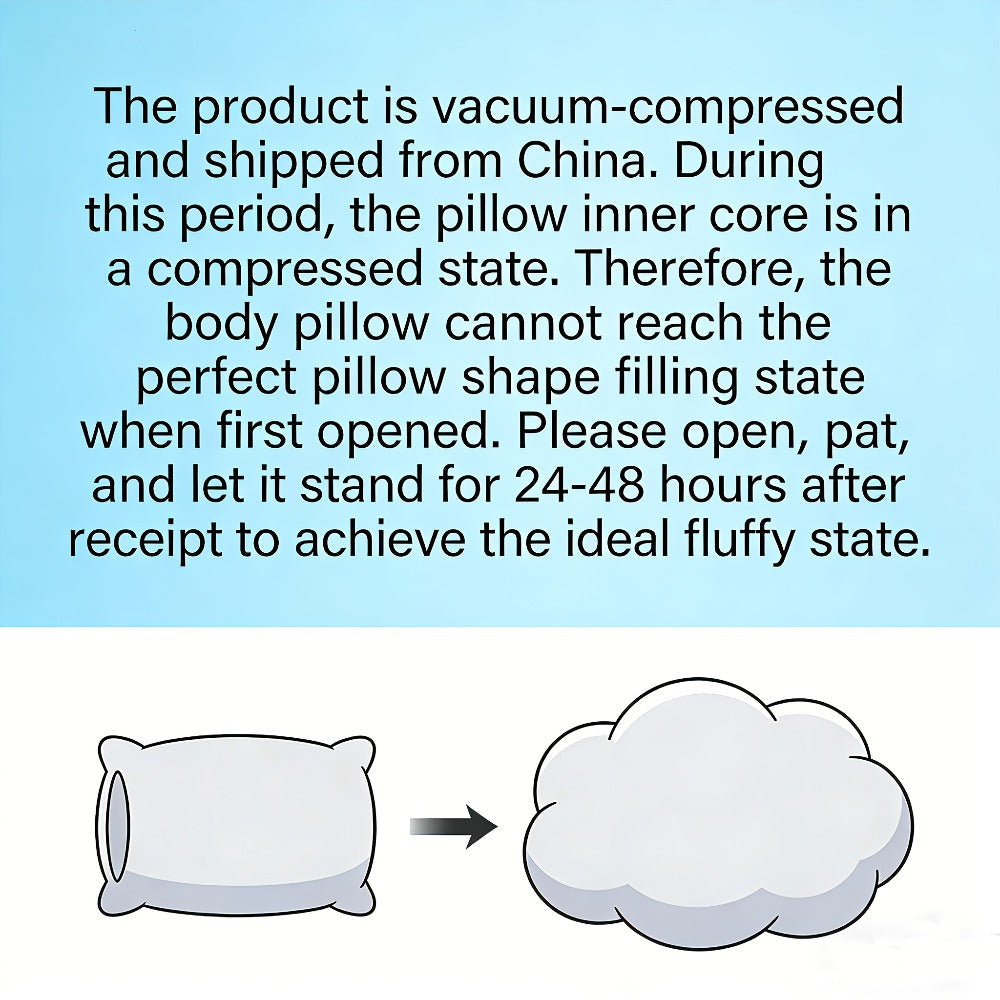 Memory Foam Body Pillow, 51.18 x 17.72 Inches with Quilted Polyester Cover in Grey, Cooling Blue or Light Pink