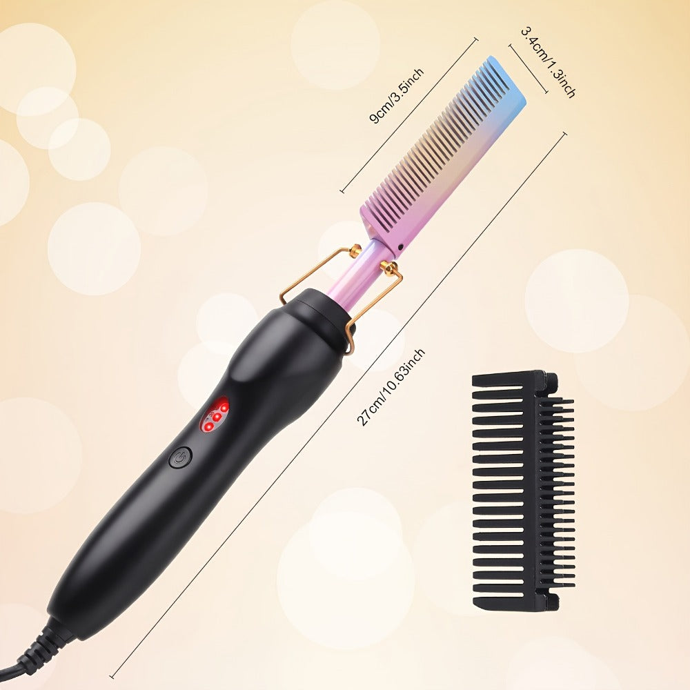 Electric Hot Comb Heated Beard Straightener Brush Fast Heating Anti-Scald Ceramic 2-in-1 Straightening Curling Comb for Men Women Natural Black Hair Wigs Portable Travel Styling Tool