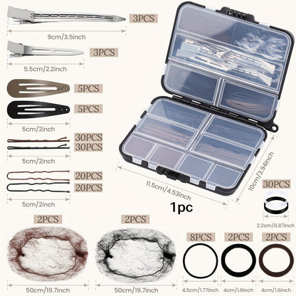 163pcs Hair Ties & Clips Set Dance Styling Kit with Hair Nets Bobby Pins Snap Clips Complete Hair Accessories for Girls Dance Competition Recital Performance